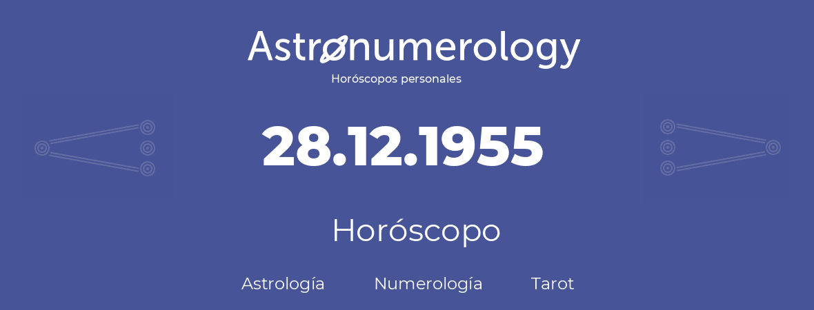 Fecha de nacimiento 28.12.1955 (28 de Diciembre de 1955). Horóscopo.
