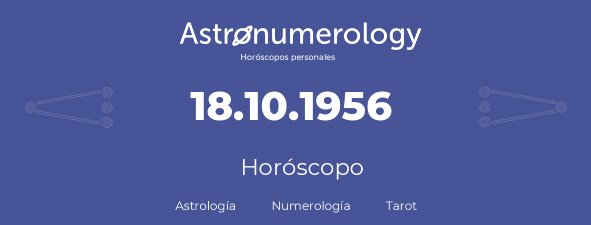 Fecha de nacimiento 18.10.1956 (18 de Octubre de 1956). Horóscopo.