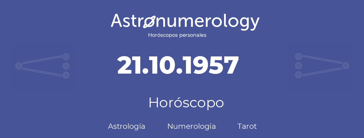 Fecha de nacimiento 21.10.1957 (21 de Octubre de 1957). Horóscopo.