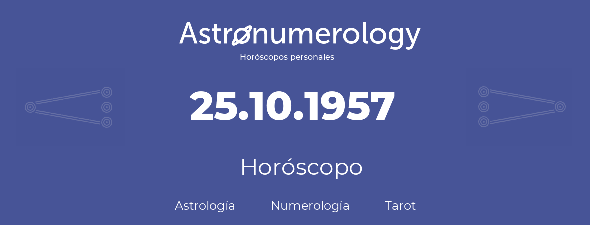 Fecha de nacimiento 25.10.1957 (25 de Octubre de 1957). Horóscopo.