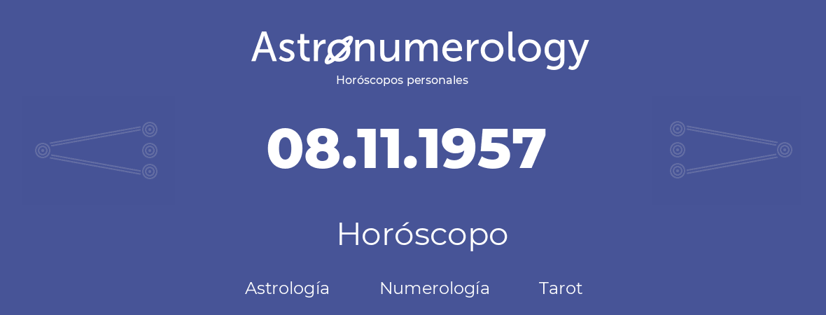 Fecha de nacimiento 08.11.1957 (8 de Noviembre de 1957). Horóscopo.