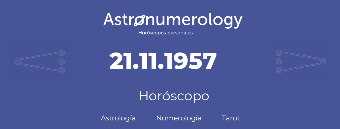 Fecha de nacimiento 21.11.1957 (21 de Noviembre de 1957). Horóscopo.