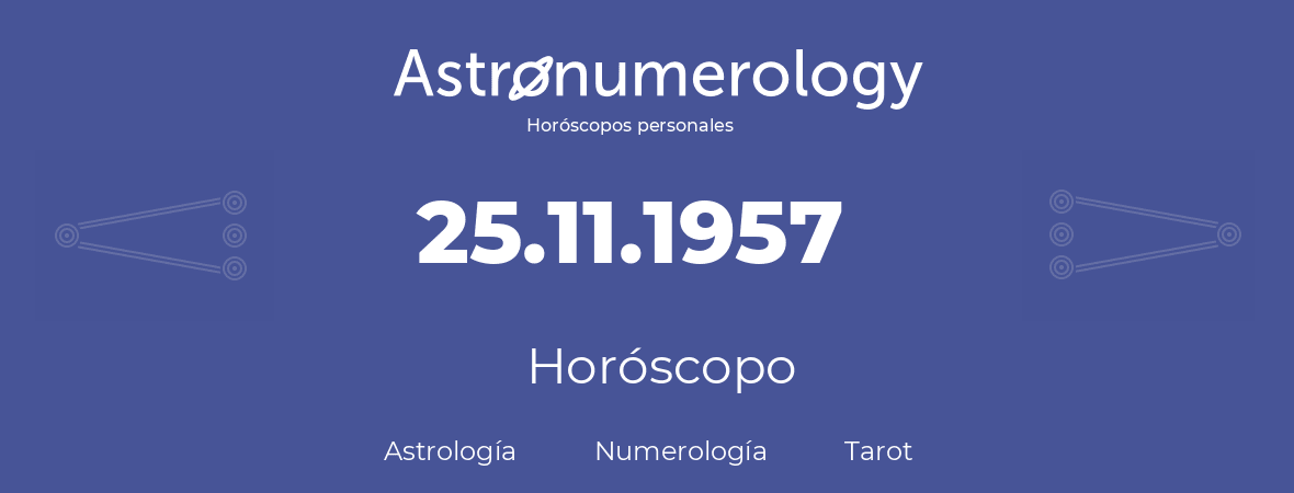 Fecha de nacimiento 25.11.1957 (25 de Noviembre de 1957). Horóscopo.