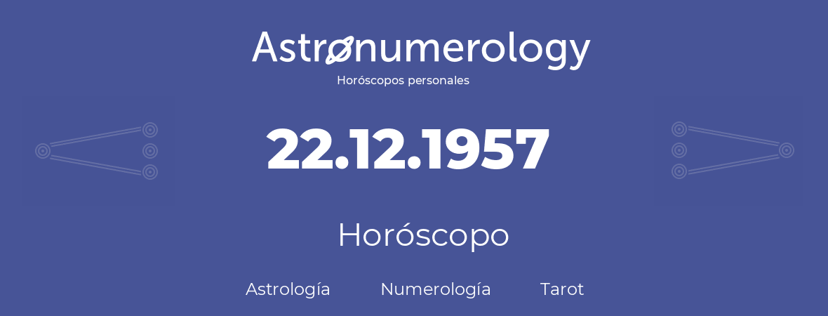Fecha de nacimiento 22.12.1957 (22 de Diciembre de 1957). Horóscopo.