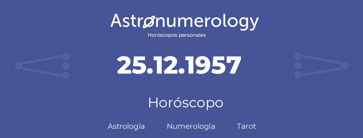 Fecha de nacimiento 25.12.1957 (25 de Diciembre de 1957). Horóscopo.