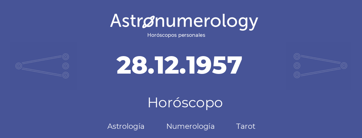 Fecha de nacimiento 28.12.1957 (28 de Diciembre de 1957). Horóscopo.