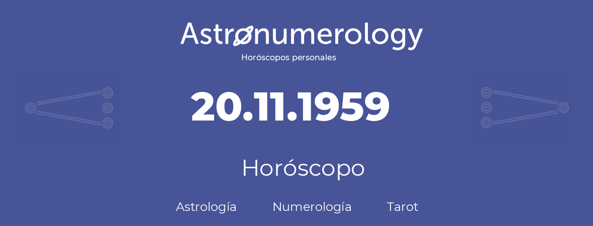 Fecha de nacimiento 20.11.1959 (20 de Noviembre de 1959). Horóscopo.