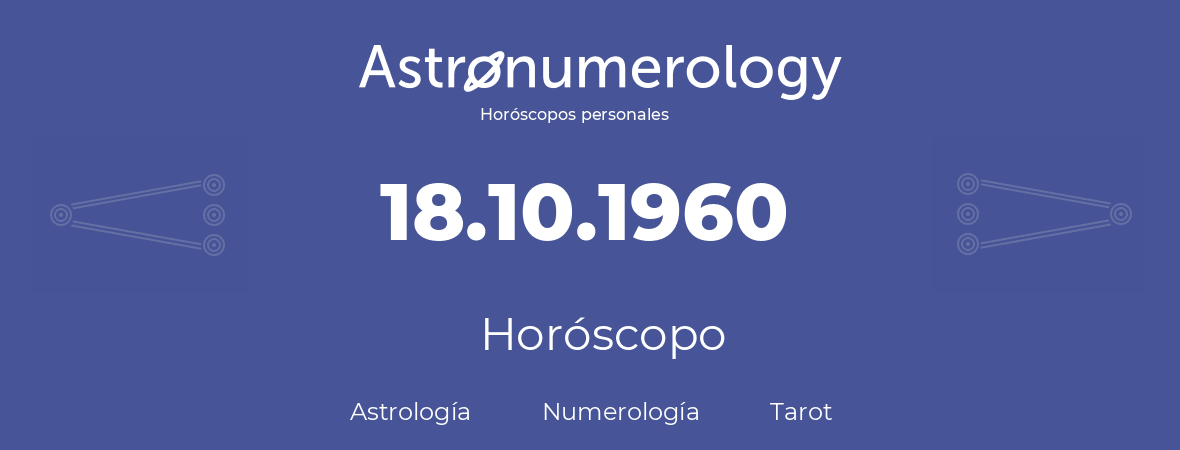 Fecha de nacimiento 18.10.1960 (18 de Octubre de 1960). Horóscopo.