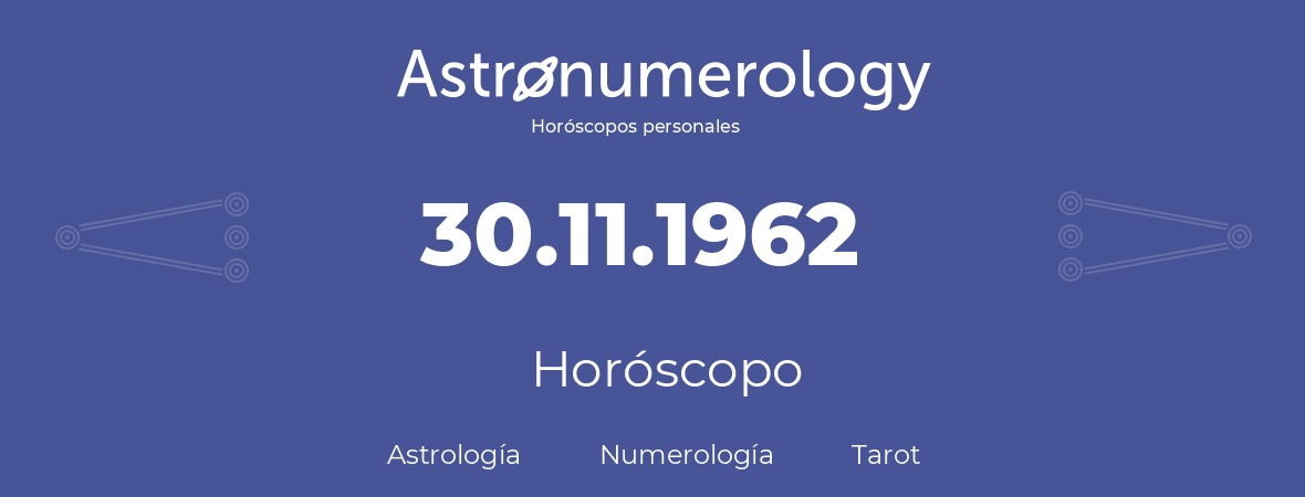 Fecha de nacimiento 30.11.1962 (30 de Noviembre de 1962). Horóscopo.