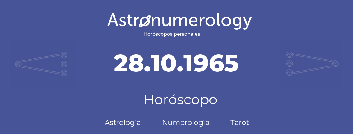 Fecha de nacimiento 28.10.1965 (28 de Octubre de 1965). Horóscopo.