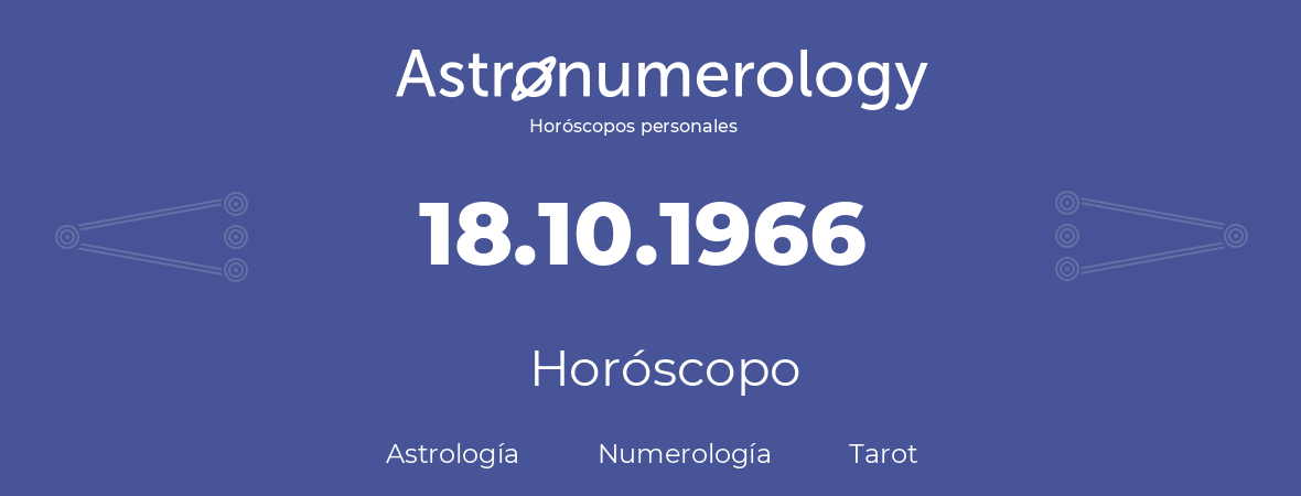 Fecha de nacimiento 18.10.1966 (18 de Octubre de 1966). Horóscopo.