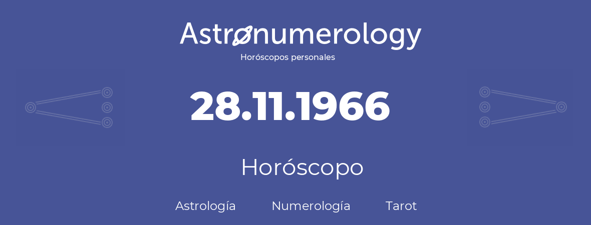 Fecha de nacimiento 28.11.1966 (28 de Noviembre de 1966). Horóscopo.
