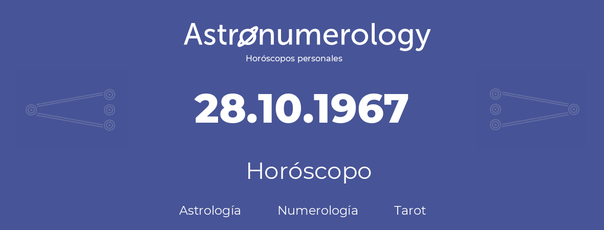 Fecha de nacimiento 28.10.1967 (28 de Octubre de 1967). Horóscopo.