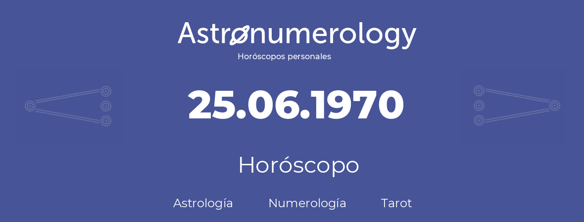 Fecha de nacimiento 25.06.1970 (25 de Junio de 1970). Horóscopo.