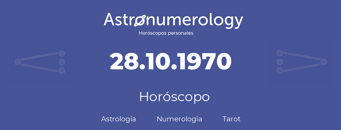 Fecha de nacimiento 28.10.1970 (28 de Octubre de 1970). Horóscopo.