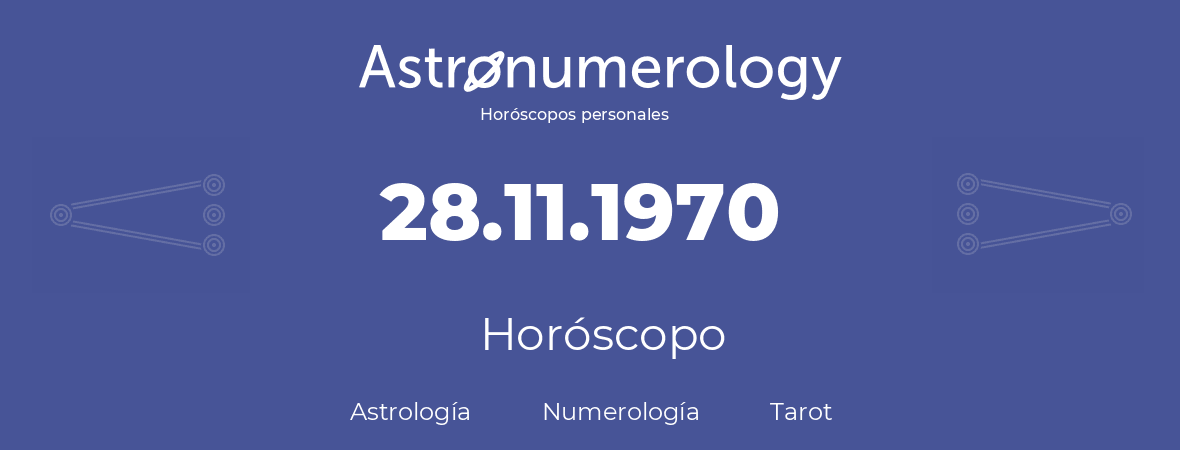 Fecha de nacimiento 28.11.1970 (28 de Noviembre de 1970). Horóscopo.
