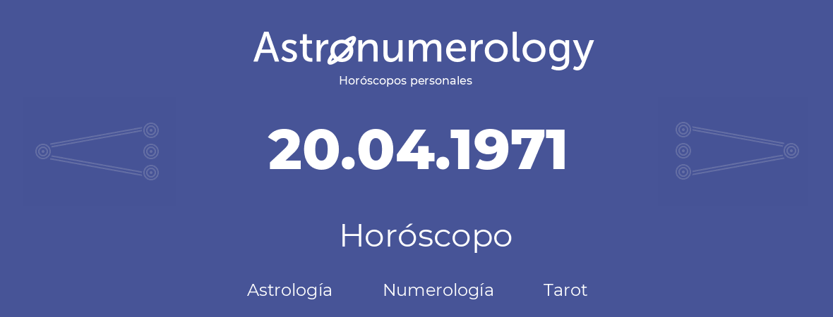 Fecha de nacimiento 20.04.1971 (20 de Abril de 1971). Horóscopo.