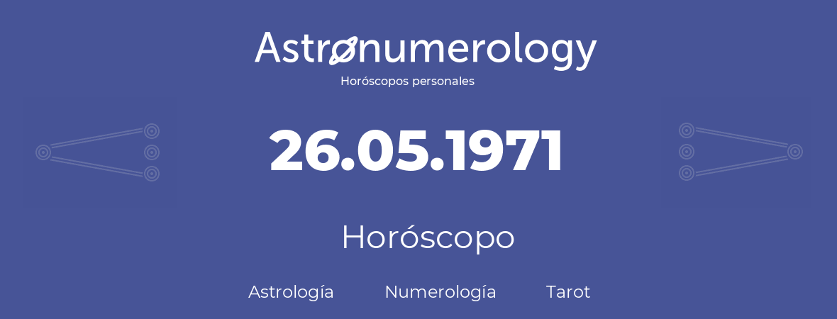 Fecha de nacimiento 26.05.1971 (26 de Mayo de 1971). Horóscopo.
