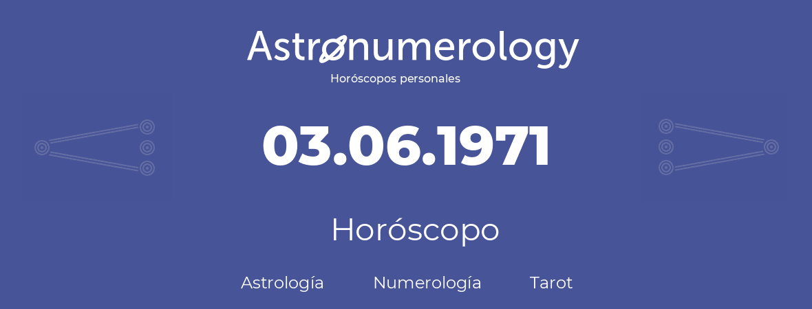 Fecha de nacimiento 03.06.1971 (3 de Junio de 1971). Horóscopo.