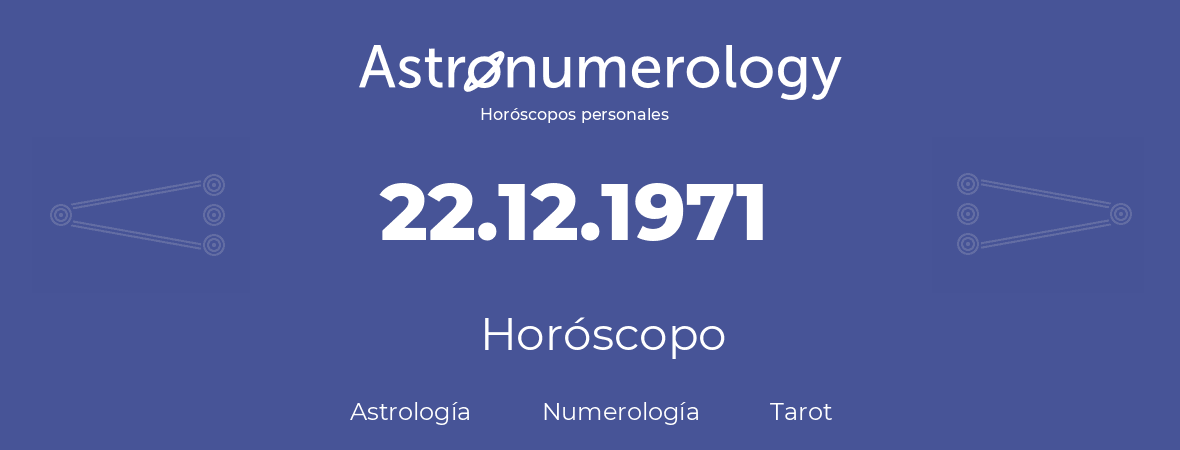 Fecha de nacimiento 22.12.1971 (22 de Diciembre de 1971). Horóscopo.