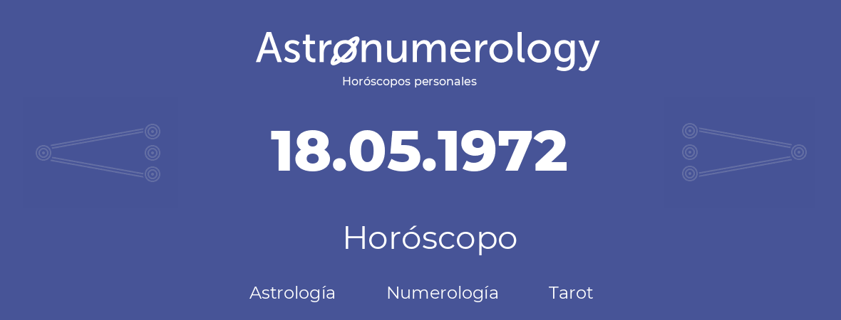 Fecha de nacimiento 18.05.1972 (18 de Mayo de 1972). Horóscopo.