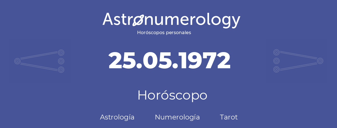 Fecha de nacimiento 25.05.1972 (25 de Mayo de 1972). Horóscopo.