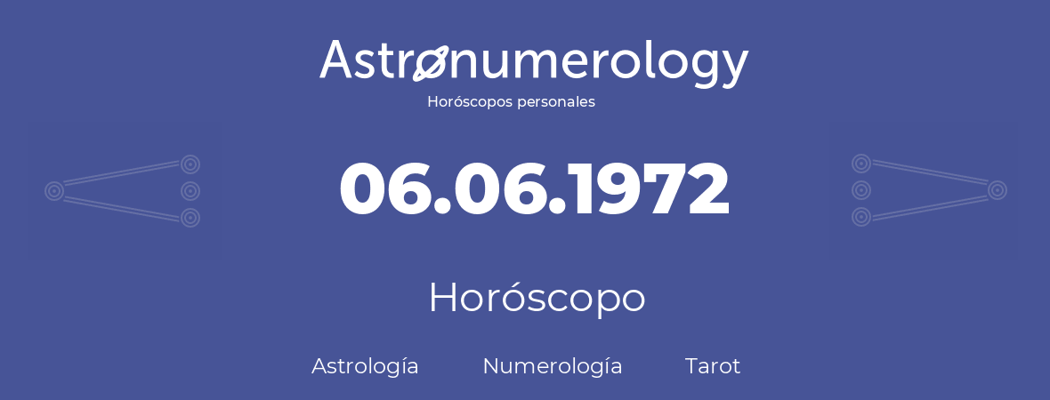 Fecha de nacimiento 06.06.1972 (06 de Junio de 1972). Horóscopo.