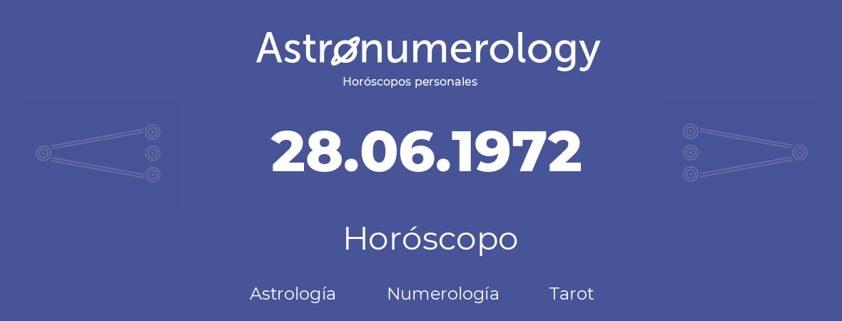 Fecha de nacimiento 28.06.1972 (28 de Junio de 1972). Horóscopo.