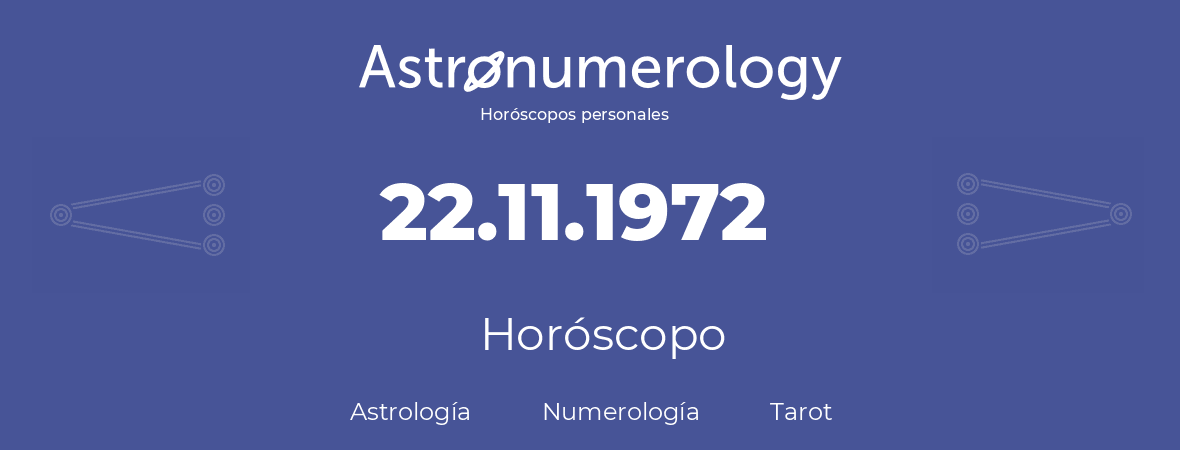 Fecha de nacimiento 22.11.1972 (22 de Noviembre de 1972). Horóscopo.