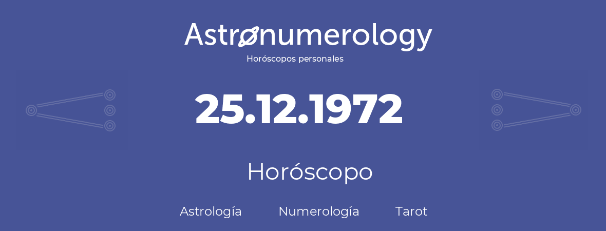 Fecha de nacimiento 25.12.1972 (25 de Diciembre de 1972). Horóscopo.
