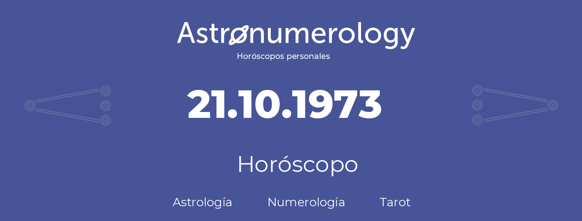 Fecha de nacimiento 21.10.1973 (21 de Octubre de 1973). Horóscopo.