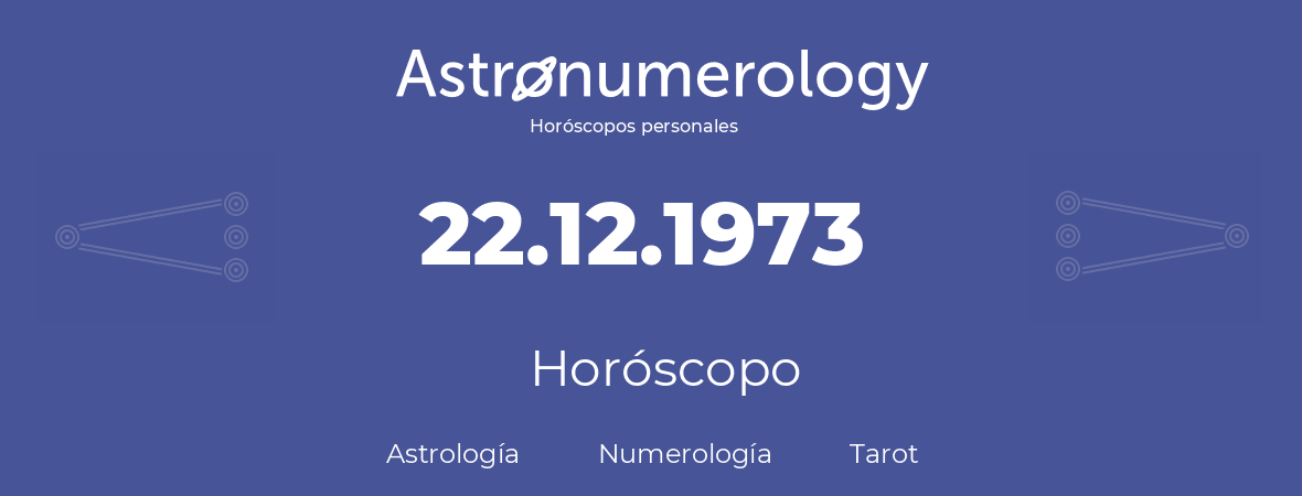 Fecha de nacimiento 22.12.1973 (22 de Diciembre de 1973). Horóscopo.