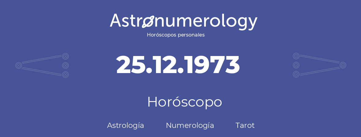 Fecha de nacimiento 25.12.1973 (25 de Diciembre de 1973). Horóscopo.