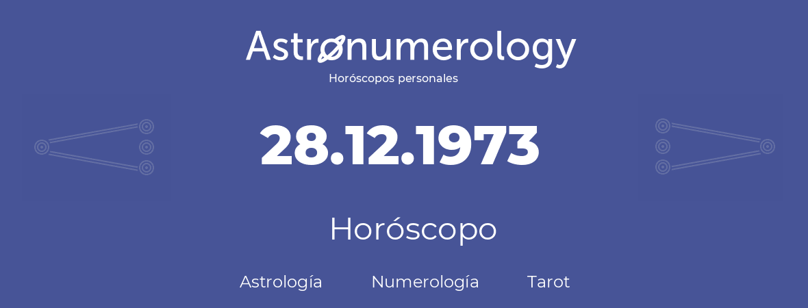 Fecha de nacimiento 28.12.1973 (28 de Diciembre de 1973). Horóscopo.