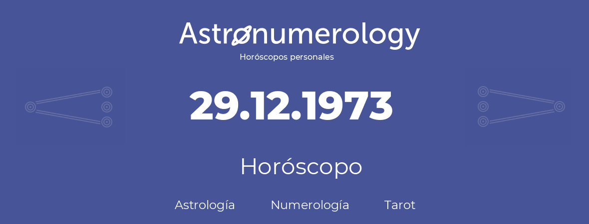 Fecha de nacimiento 29.12.1973 (29 de Diciembre de 1973). Horóscopo.
