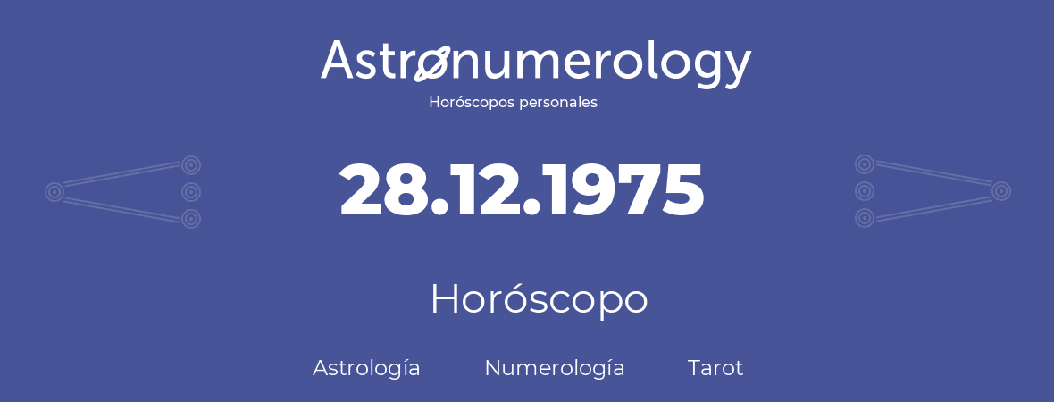 Fecha de nacimiento 28.12.1975 (28 de Diciembre de 1975). Horóscopo.