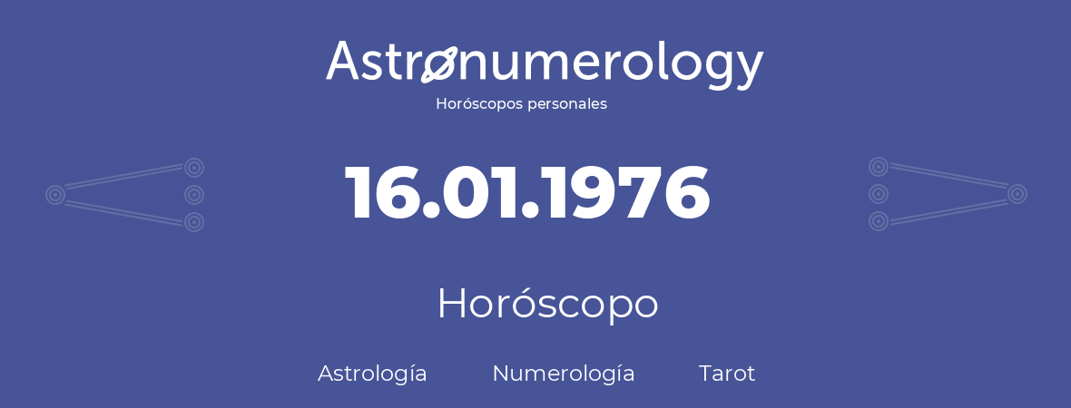 Fecha de nacimiento 16.01.1976 (16 de Enero de 1976). Horóscopo.