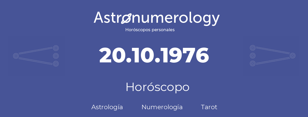 Fecha de nacimiento 20.10.1976 (20 de Octubre de 1976). Horóscopo.