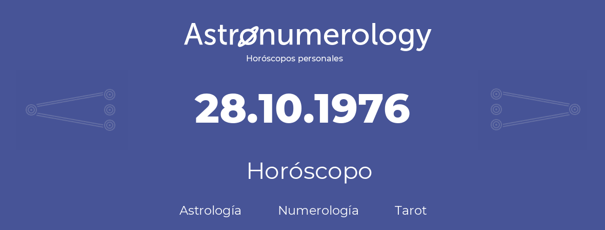 Fecha de nacimiento 28.10.1976 (28 de Octubre de 1976). Horóscopo.