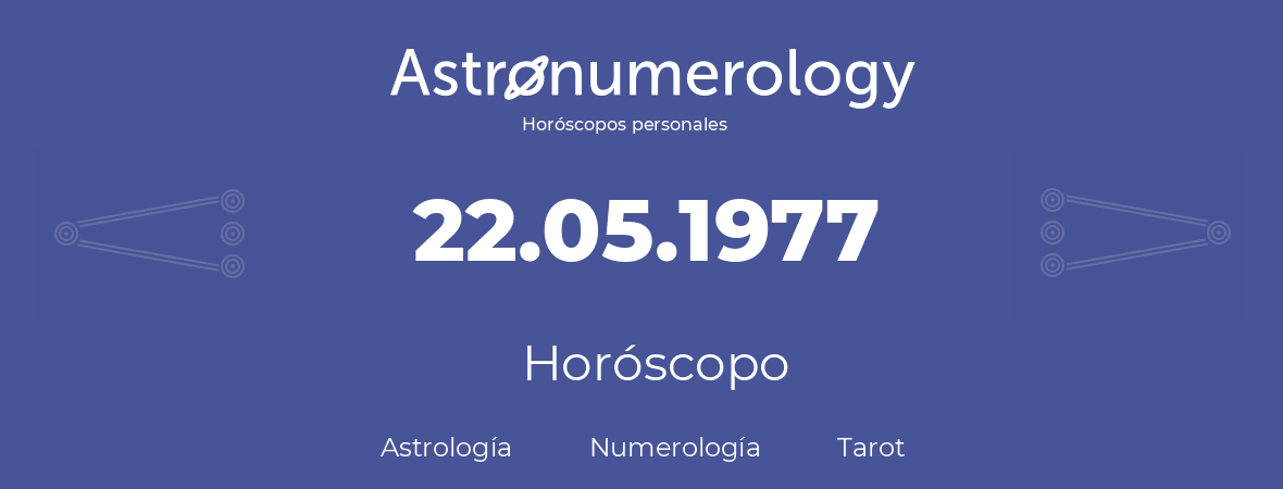 Fecha de nacimiento 22.05.1977 (22 de Mayo de 1977). Horóscopo.