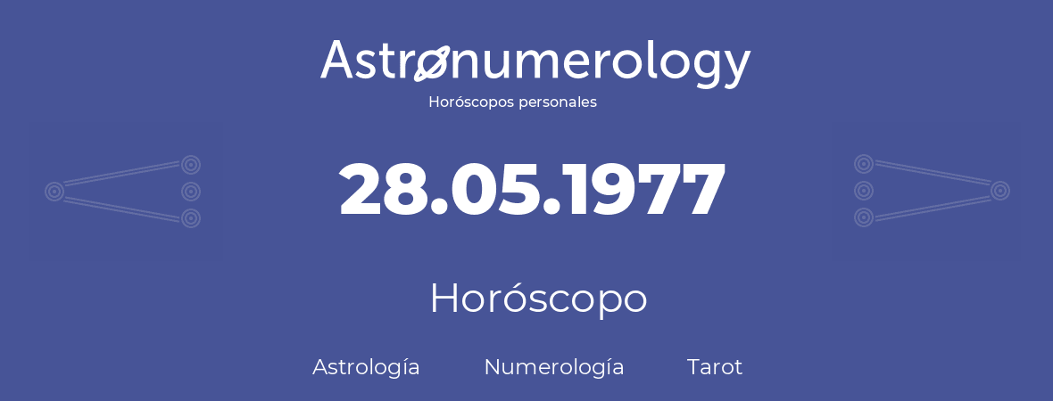 Fecha de nacimiento 28.05.1977 (28 de Mayo de 1977). Horóscopo.