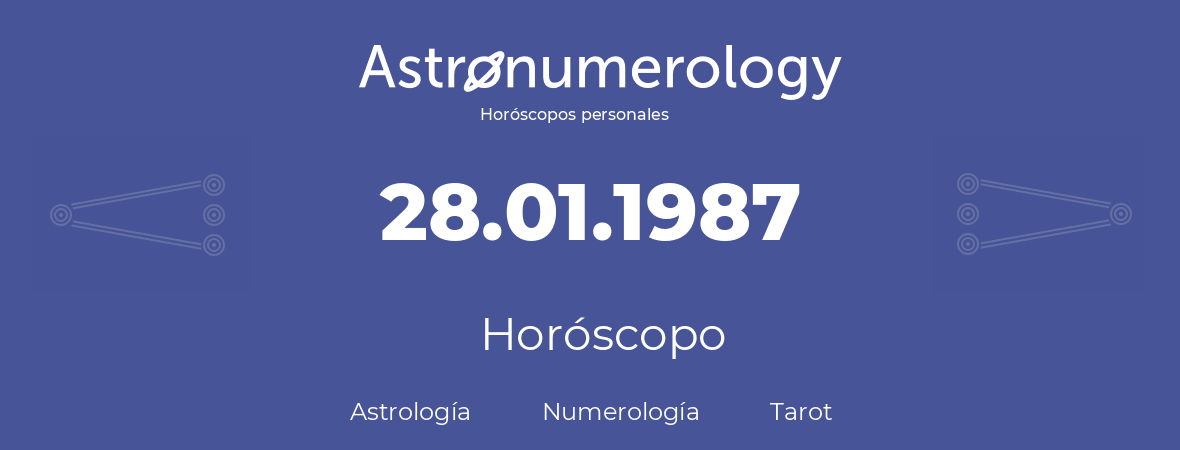 Fecha de nacimiento 28.01.1987 (28 de Enero de 1987). Horóscopo.