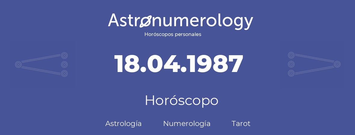 Fecha de nacimiento 18.04.1987 (18 de Abril de 1987). Horóscopo.
