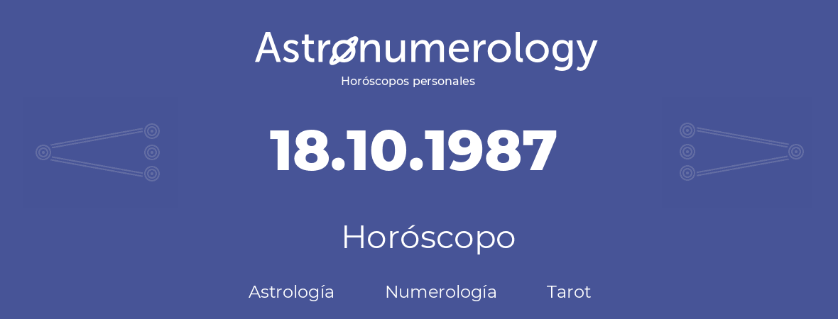Fecha de nacimiento 18.10.1987 (18 de Octubre de 1987). Horóscopo.