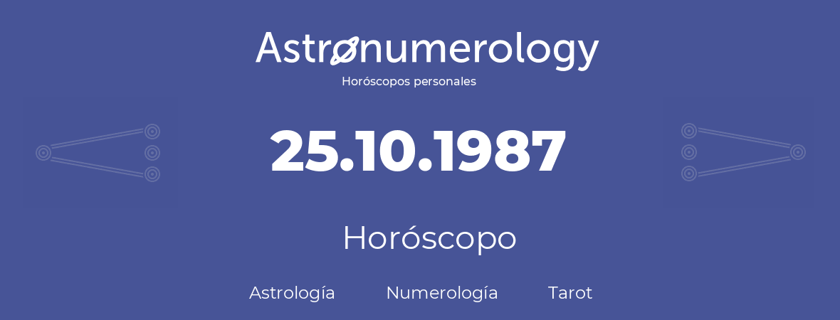Fecha de nacimiento 25.10.1987 (25 de Octubre de 1987). Horóscopo.
