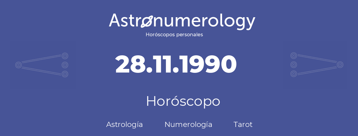 Fecha de nacimiento 28.11.1990 (28 de Noviembre de 1990). Horóscopo.