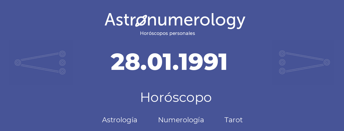 Fecha de nacimiento 28.01.1991 (28 de Enero de 1991). Horóscopo.