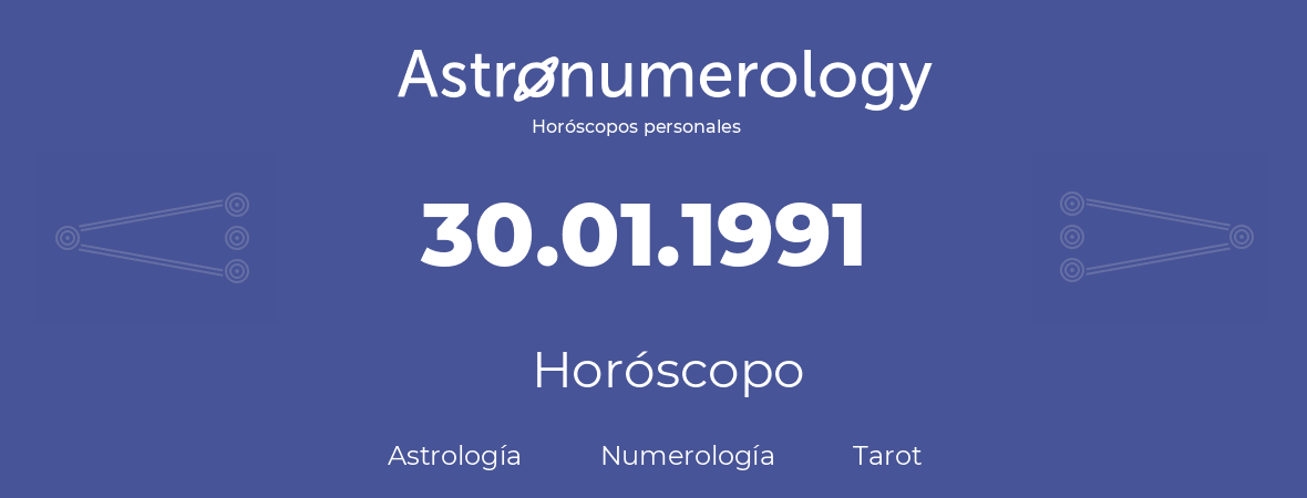 Fecha de nacimiento 30.01.1991 (30 de Enero de 1991). Horóscopo.