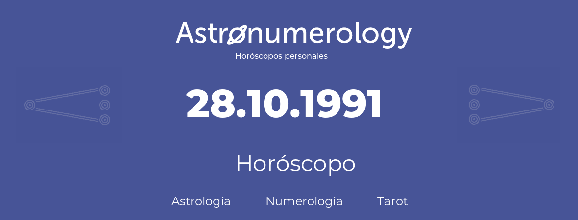 Fecha de nacimiento 28.10.1991 (28 de Octubre de 1991). Horóscopo.