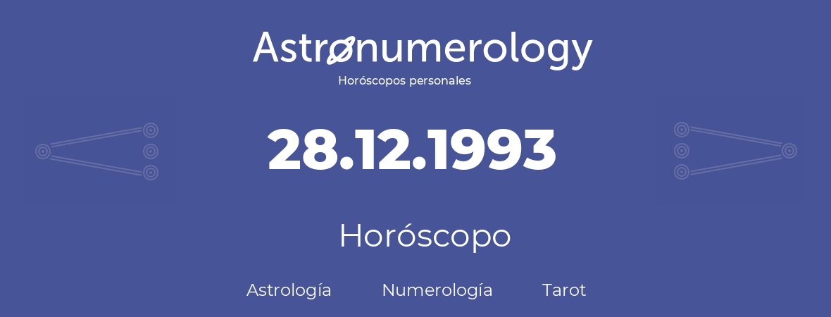 Fecha de nacimiento 28.12.1993 (28 de Diciembre de 1993). Horóscopo.